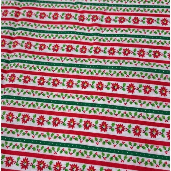 Christmas Striped Fabric Poinsettia & Holly 1/2 yard x 38" Red/Green Cotton Quil - Picture 5 of 10